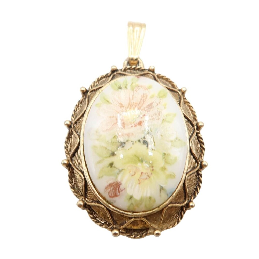 Vintage LUZIER Floral & Goldtone Solid Perfume Locket Pendant 1.25"